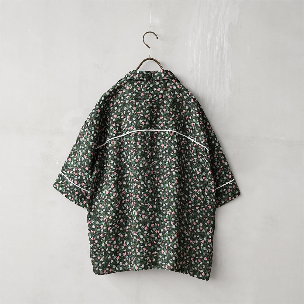 ORIGINAL LINEN FLOWER PRINT OPEN COLLAR SHT – MANON ONLINESTORE