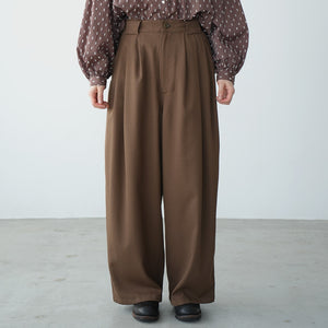 WOOL MIX THREE TUCK WIDE PANTS