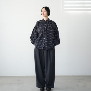 WOOL MIX THREE TUCK WIDE PANTS