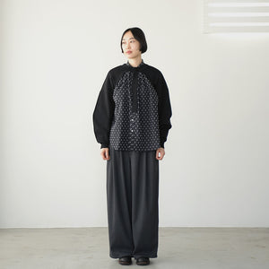 WOOL MIX THREE TUCK WIDE PANTS