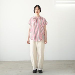 FRILL SLEEVE LINEN MIX STRIPE AMICAL SHT