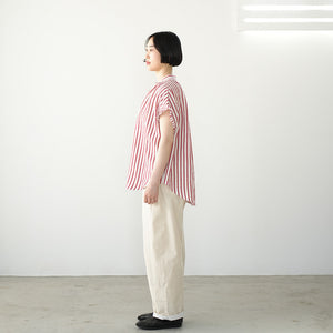 FRILL SLEEVE LINEN MIX STRIPE AMICAL SHT