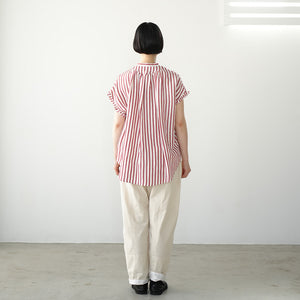 FRILL SLEEVE LINEN MIX STRIPE AMICAL SHT
