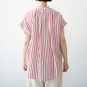 FRILL SLEEVE LINEN MIX STRIPE AMICAL SHT