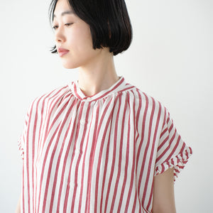 FRILL SLEEVE LINEN MIX STRIPE AMICAL SHT