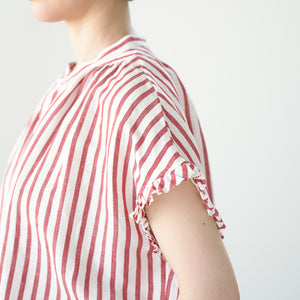 FRILL SLEEVE LINEN MIX STRIPE AMICAL SHT