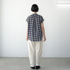 FRILL SLEEVE SHEER CHECK  AMICAL SHT