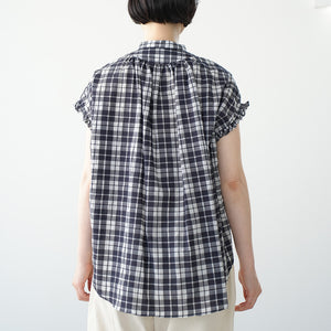 FRILL SLEEVE SHEER CHECK  AMICAL SHT
