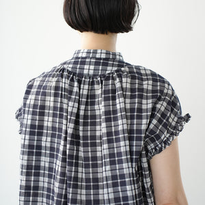 FRILL SLEEVE SHEER CHECK  AMICAL SHT