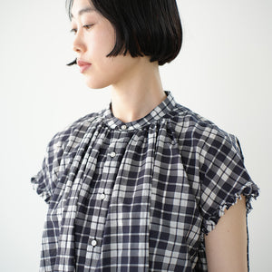 FRILL SLEEVE SHEER CHECK  AMICAL SHT
